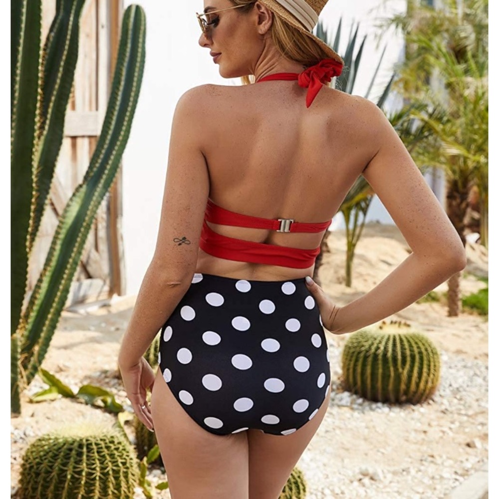 50s retro polka dot high waist Bikini swimsuit L - Picture 2 of 9